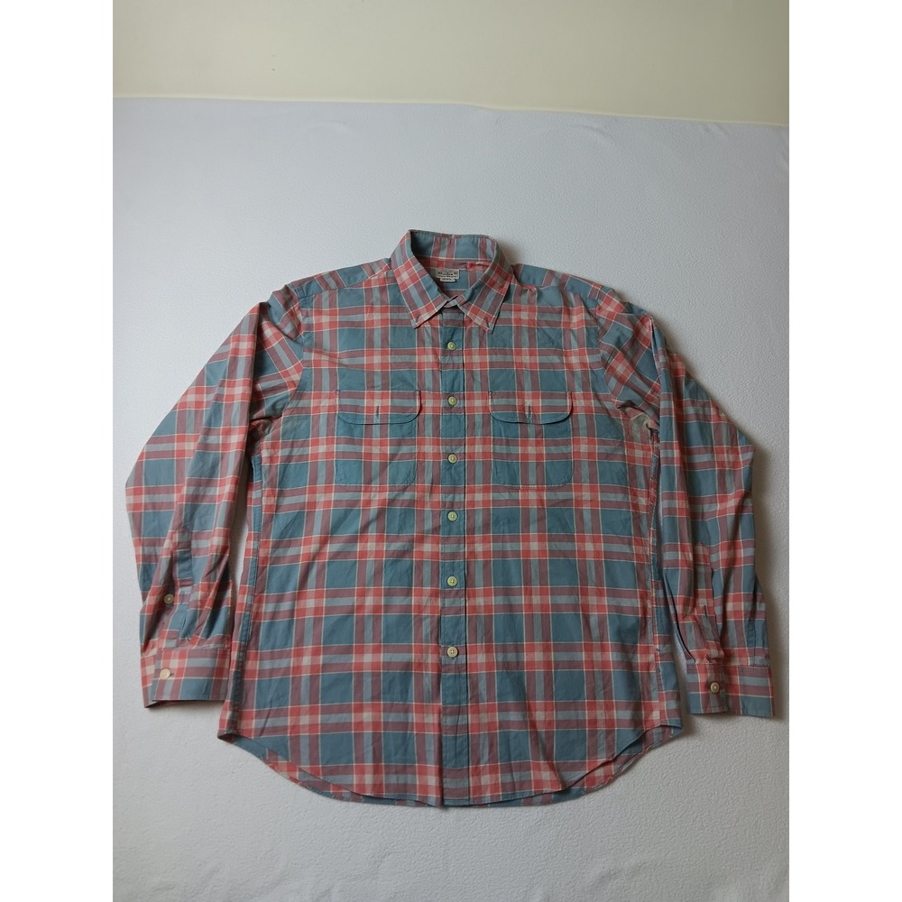 J.Crew Madras Plaid Button Down Shirt Mens Large Blue Red Cotton Long Sleeve L